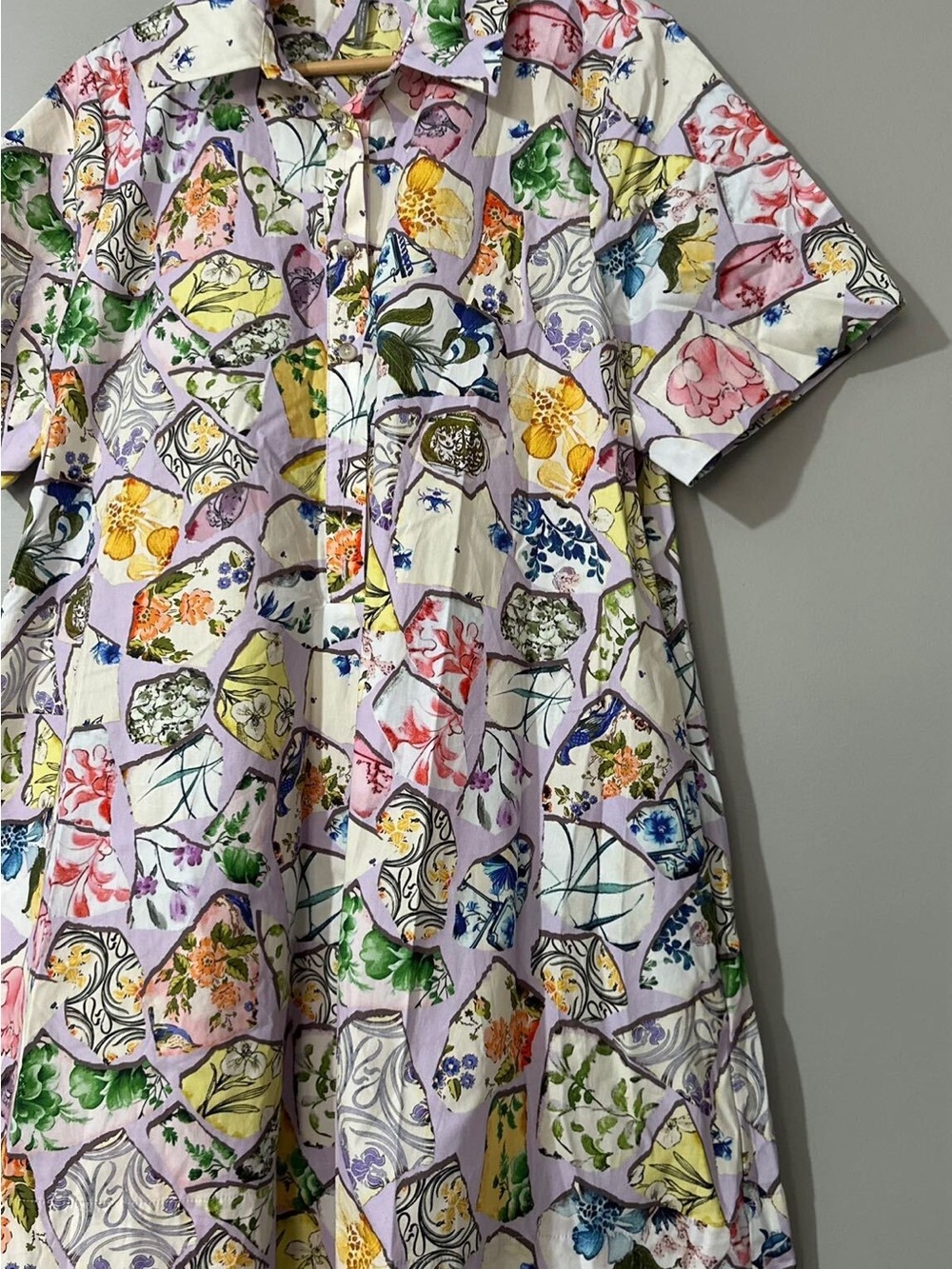 Anthropologie Cream Multicolor Floral Map-Print Short Shirt Dress - Picture 6 of 7